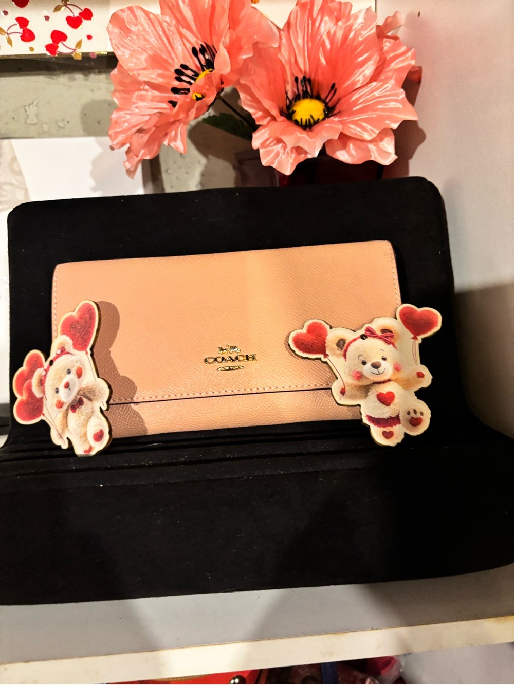 Coach Peach Pink Leather Continental Wallet with Gold Logo